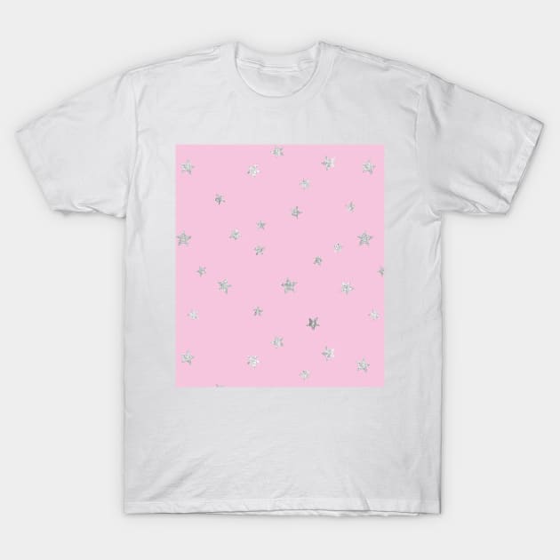 Pretty Y2K Glitter Stars Design in Hot Pink T-Shirt by madiwestdal